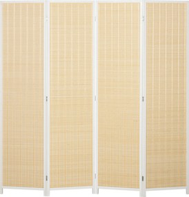 HOMCOM Biombo 4 Painéis Dobrável Separador Ambientes Tecido Artesanal Bambu Algodão 180x180 cm Branco Elegante Prático | Aosom Portugal