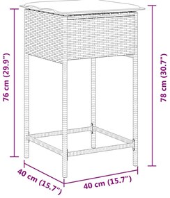 Bancos de bar com almofadões para jardim 2 pcs vime PE bege