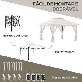 Outsunny Tenda Dobrável Pop-UP 3,92x3,92x2,83m Tenda de Jardim com Altura Ajustável Proteção UV50+ Teto Duplo Rede Mosquiteira e Bolsa de Transporte com Rodas para Festas Campismo Bege