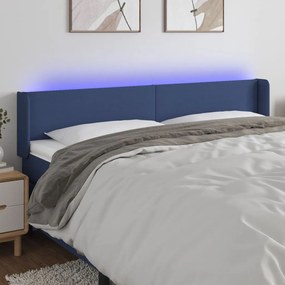 Cabeceira de cama c/ luzes LED tecido 163x16x78/88 cm azul