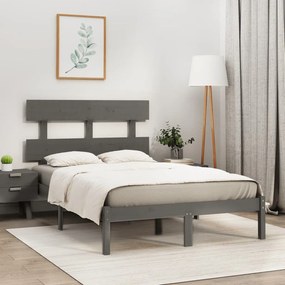 Estrutura de cama casal 135x190 cm madeira maciça cinzento