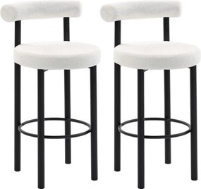 HOMCOM Conjunto de 2 banquetas de bar, cadeiras de bar em tecido bouclê com encosto curvo, apoio para os pés, 50x52,5x98cm, creme | Aosom Portugal