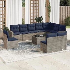 vidaXL 11 pcs conjunto sofás de jardim c/ almofadões vime PE cinzento