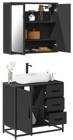 vidaXL 2 pcs conjunto móveis casa de banho derivados de madeira preto
