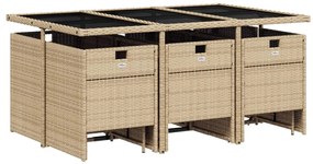11 pcs conj. jantar jardim c/ almofadões vime PE bege misturado