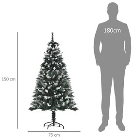 Árvore de Natal Artificial 150 cm com 378 Ramos 41 Decorações Suporte em Aço Dobrável e Base Destacável Verde