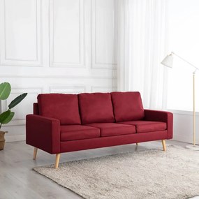vidaXL Sofá de 3 lugares tecido vermelho tinto