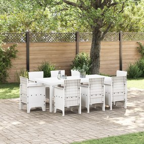 vidaXL Conjunto de Jantar de 9 Peças com Almofadas, Rattan Branco