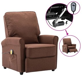 vidaXL Poltrona de massagens elétrica reclinável tecido castanho