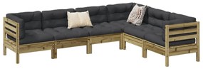 6 pcs conjunto sofás de jardim c/ almofadões pinho impregnado
