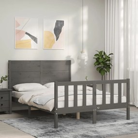 Estrutura de cama de casal c/ cabeceira madeira maciça cinzento