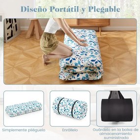 Colchão enrolável para o chão com capa lavável com bolsa de transporte 200 x 140 x 10 cm - azul