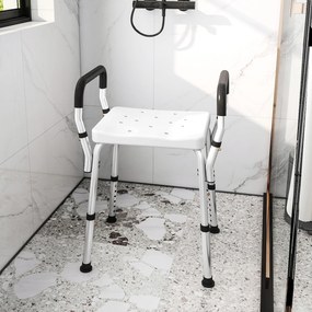 Banco de duche para idosos e pessoas com deficiência 52 (L) x 45 (P) x 57-69 (A) cm, com apoios de braços, altura ajustável, patins antiderrapantes, b