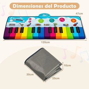 Tapete de piano para crianças com 8 sons de instrumentos com teclado para crianças com mais de 3 anos 120 x 47 cm Multicolor