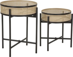 CONJUNTO DE 2 MESAS FUJI Ø 40X50-35X40 CM PRETO E CASTANHO