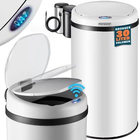 Caixote do lixo em aço inoxidável com sensor e até 30 L, Ø30 x 53 cm Branco