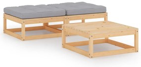3 pcs conjunto lounge de jardim c/ almofadões pinho maciço