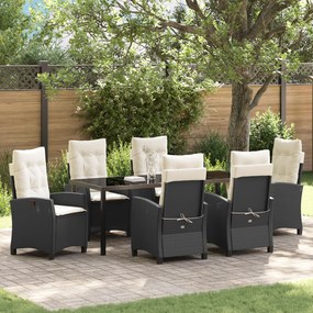 vidaXL Conjunto de Jantar de Jardim com 7 Peças e Almofadas - Rattan Poliéster Preto.
