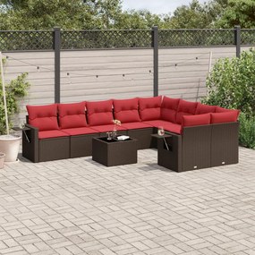 vidaXL 10 pcs conj. sofás jardim com almofadões vime PE castanho