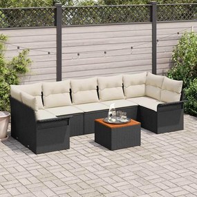 vidaXL Conjunto de Sofá de Jardim de 8 Peças com Almofadas Preto Rattan Sintético Acácia