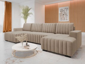 Sofá de canto Columbus 232, Cama com arrumação, 310x140x85cm, 139 kg, Pernas: Madeira