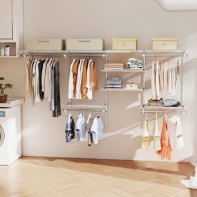Guarda roupa aberto parede 122 - 244 cm Cabide de parede extensível Sistema de armazenamento DIY Branco