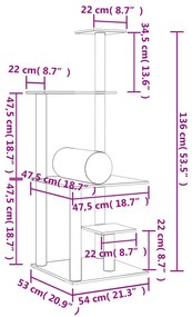 Árvore para gatos c/ postes arranhadores sisal 136 cm cor creme