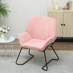 Poltrona Sala de Estar Moderna Poltrona de Leitura com Assento Largo e Acolchoado Estofada em Veludo Pés de Metal 70x67,5x87 cm Rosa