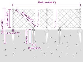 Cerca de Cadeia com 13 Postes de Espeto 0.4x25 m Aço Galvanizado
