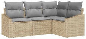 Conjunto de Jantar de Jardim de 4 Peças com Almofadas Bege em Rattan S