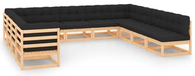 11 pcs conj. lounge jardim c/ almofadões antracite pinho maciço