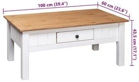 Mesa de centro 100x60x45 cm pinho maciço Panama branco