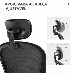 Cadeira de Escritório Basculante com Encosto Alto Apoio para a Cabeça Ajustável e Suporte Lombar 62x64x112-120 cm Preto