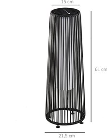 Candeeiro Solar de Vime de Energia Solar com LED 1,5 W Interruptor de Controle Automático de Luz Ø21,5x61cm Preto