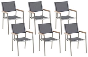 Conjunto de 6 cadeiras de jardim em metal e tela cinzenta GROSSETO Beliani