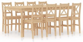 vidaXL 9 pcs conjunto de jantar em madeira de pinho
