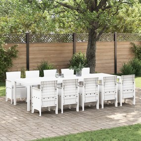 Conjunto de Jantar de Jardim vidaXL 11 Peças com Almofadas Branco Polirattan