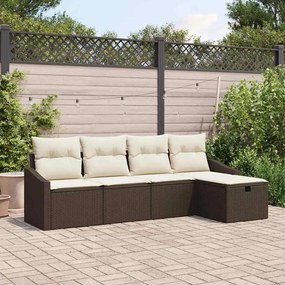 vidaXL Conjunto de Sofás de Jardim 5 Peças com Almofadas Marrom em Rattan e Poliéster