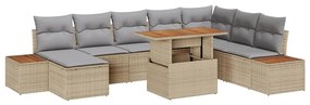 Conjunto de Sofá de Jardim vidaXL 9 Peças com Almofadas Bege Rattan Poliéster