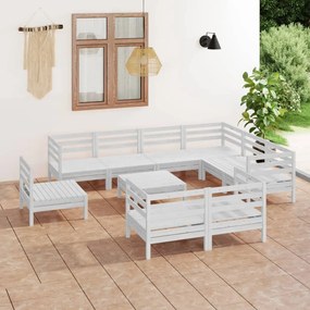 vidaXL 10 pcs conjunto lounge de jardim pinho maciço branco