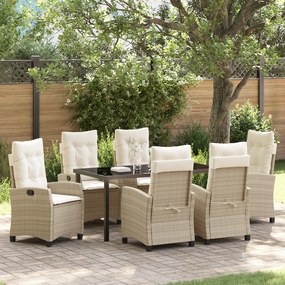 Conjunto de Jantar de Jardim de 7 Peças com Almofadas Bege Vime Poliés