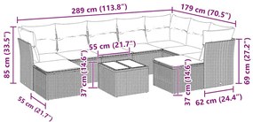 10 pcs conj. sofás jardim com almofadões vime PE cinzento-claro