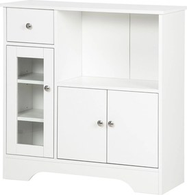 Aparador de cozinha moderno com porta de vidro, gaveta, nicho amplo e prateleiras ajustáveis 80 x 30 x 82 cm branco