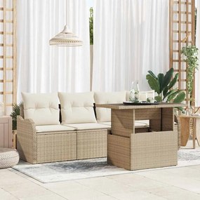Conjunto de Sofá de Jardim vidaXL com Almofadas Bege Vime Poliéster