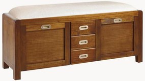 Banco estofado em madeira de mindi artesanal com gavetas Flash