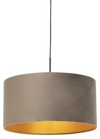 Candeeiro de suspensão com abajur em veludo taupe com dourado 50 cm - Combi Country / Rústico