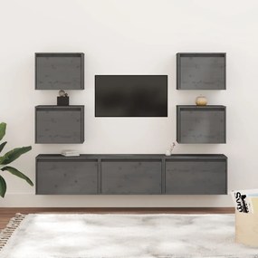 Móveis de TV 7 pcs madeira de pinho maciça cinzento