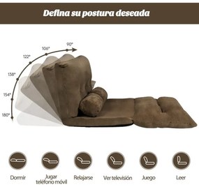 Sofá chão Sofá-cama multifuncional ajustável em 6 posições com 2 almofadas Forro em camurça para quarto, sala, varanda Cafe