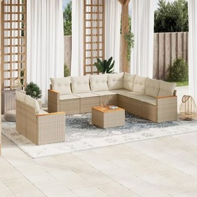 10 pcs conjunto de sofás p/ jardim com almofadões vime PE bege