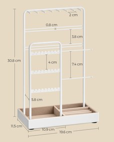 Suporte para jóias moldura metálica ideia de presente 11,5 x 19,6 x 30,8 cm branco